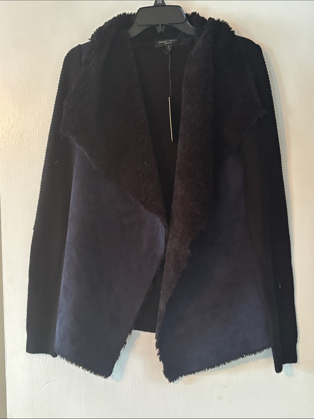 Romeo & Juliet Couture Black Faux-Shearling Trimmed Teddy Jacket